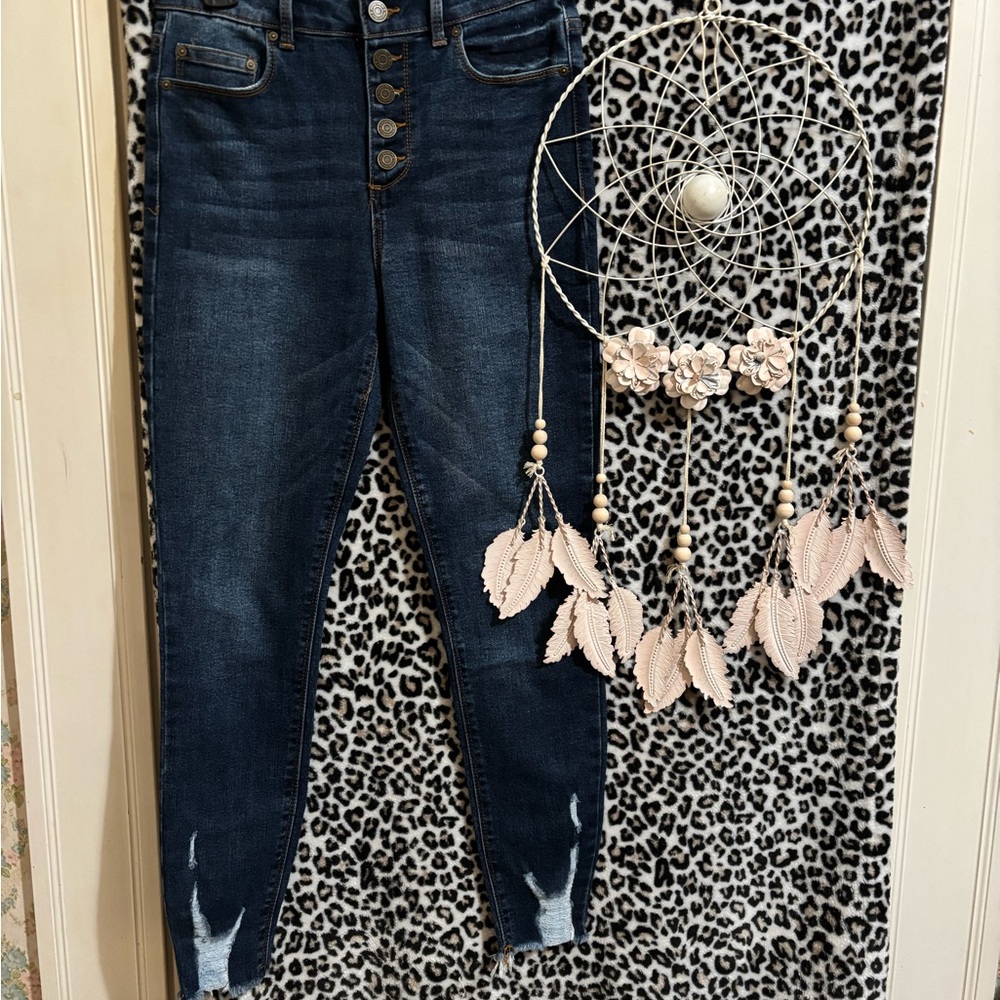 Indigo Rein Blue High Rise Jeans with Distressed Hem